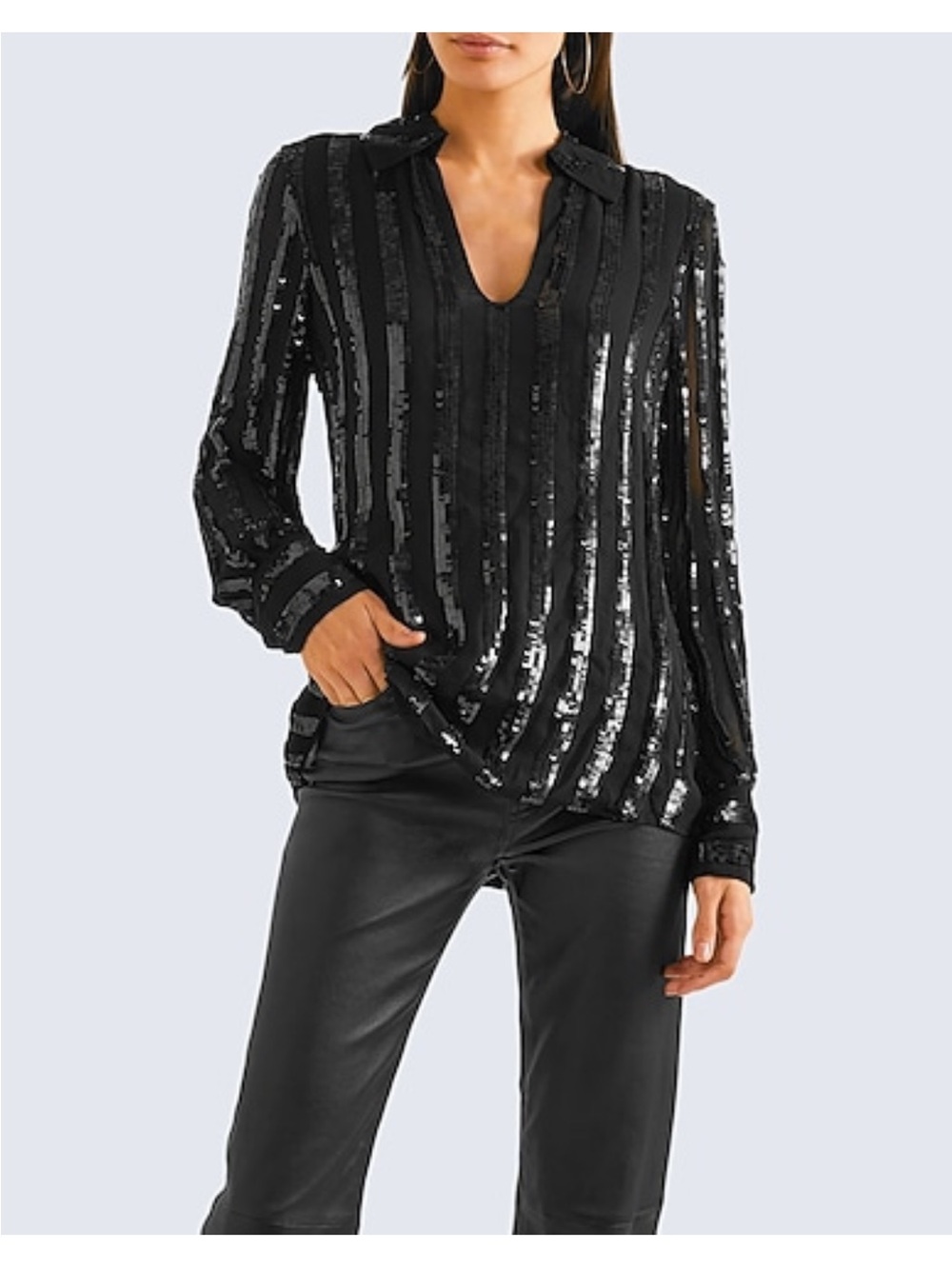 $975 Gorgeous NILI LOTAN size M Annette Sequin Stripe Blouse  Top Long Full Slv